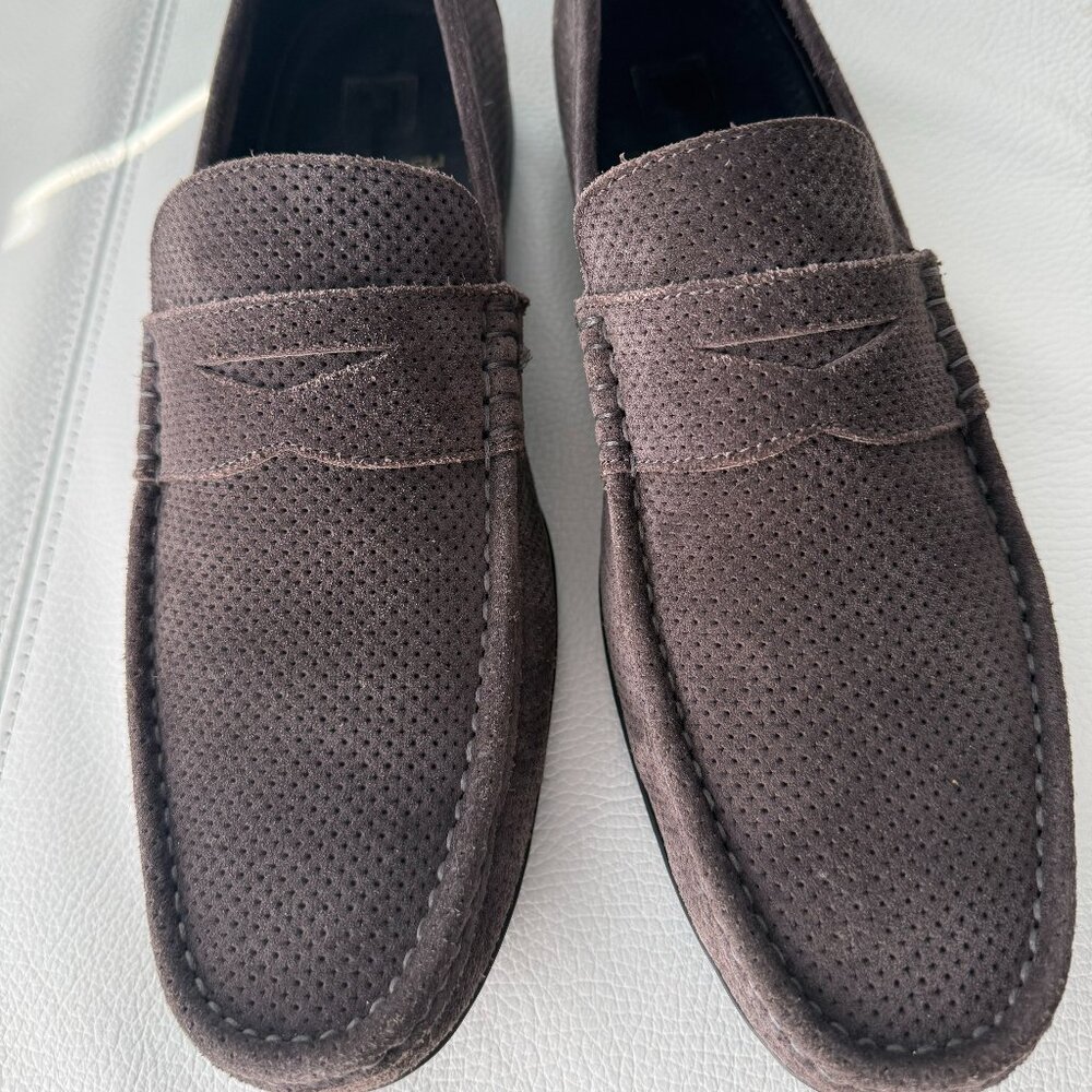 Bruno Magli Men's Blue Suede Shoes Lastra Unlined Loafers Made in Italy 8.5